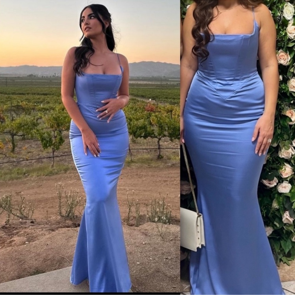 House of CB 'Olivette' Periwinkle Satin Corset Maxi Dress - Picture 4 of 10